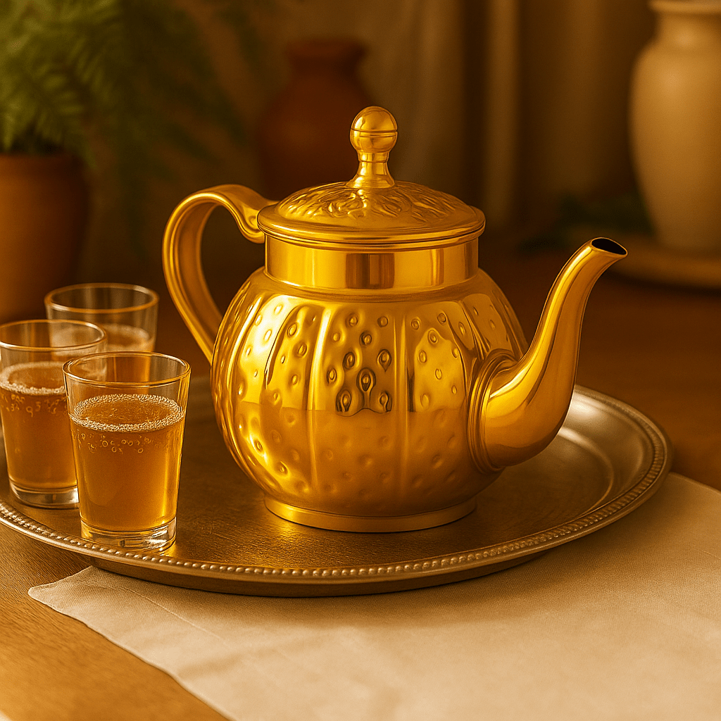 Théièrea | Qamar — Théière marocaine dorée en acier inoxydable