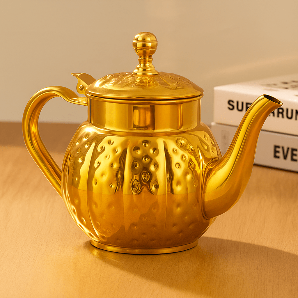 Théièrea | Qamar — Théière marocaine dorée en acier inoxydable