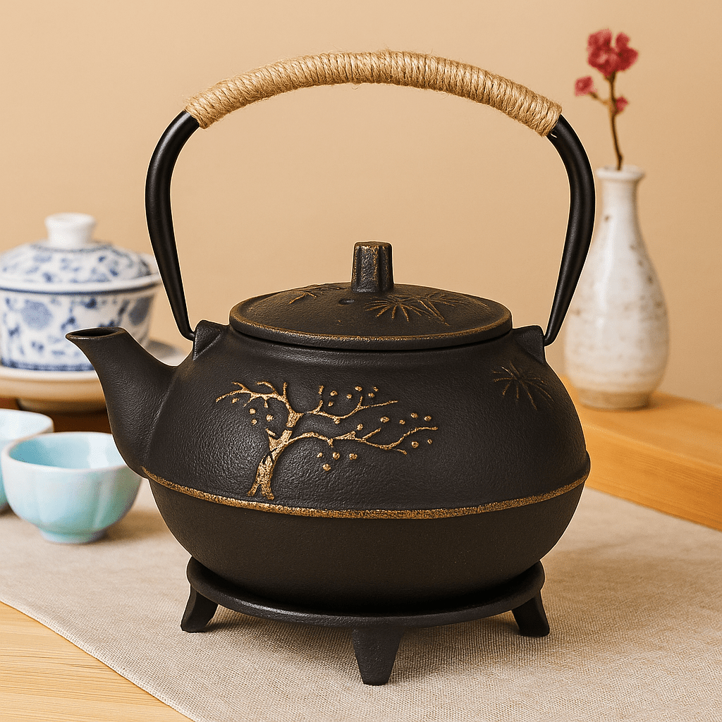 Théièrea | Satori — Théière en fonte avec motif fleur 900ml Noire