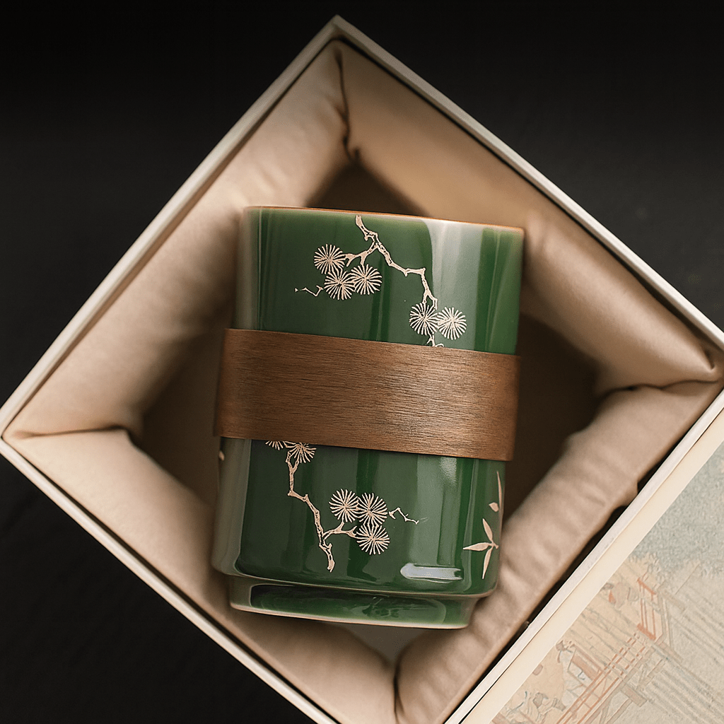 Théièrea® | Tasse à thé en porcelaine avec anneau en bois Vert