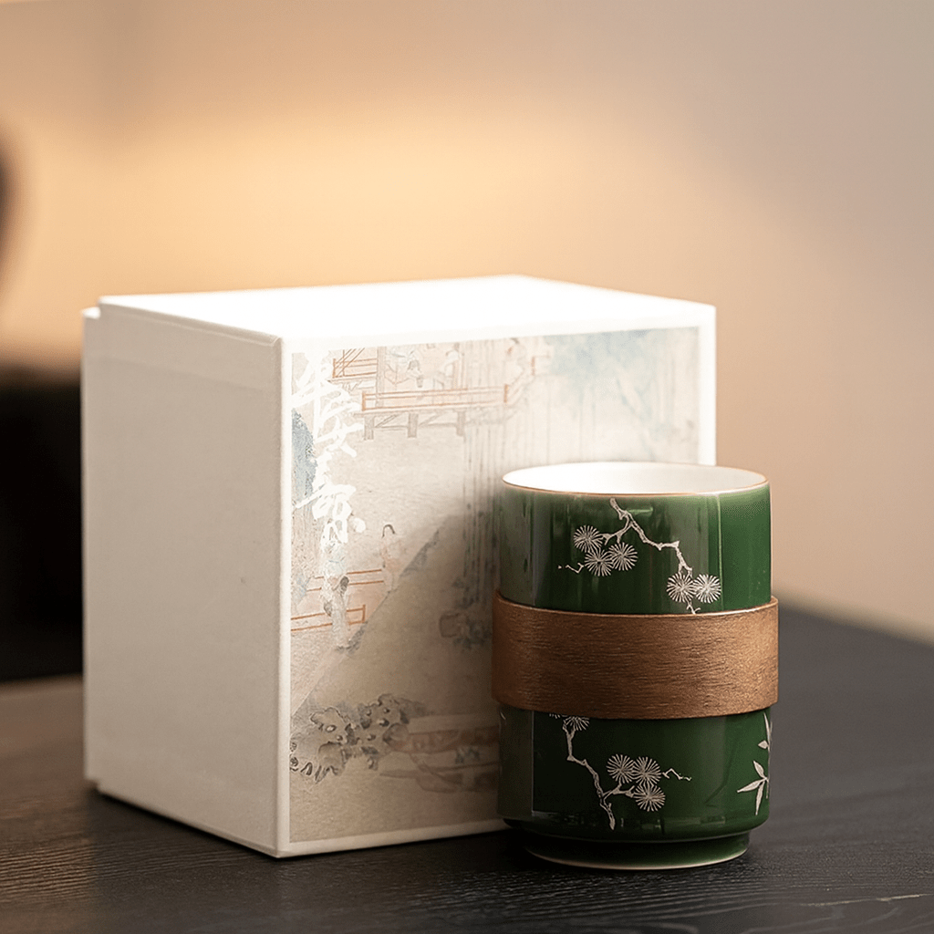 Théièrea® | Tasse à thé en porcelaine avec anneau en bois Vert