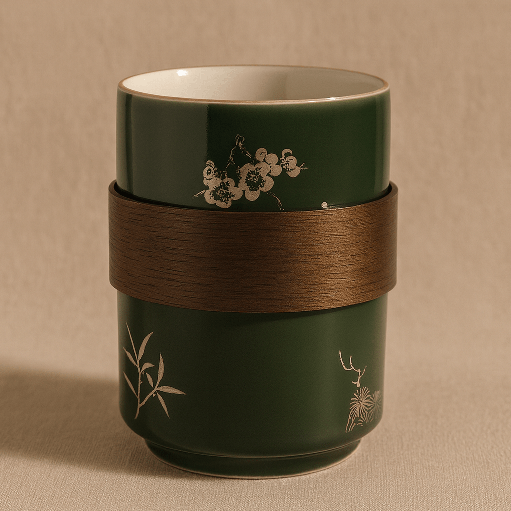 Théièrea® | Tasse à thé en porcelaine avec anneau en bois Vert
