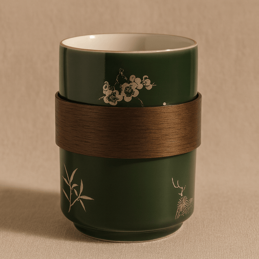 Théièrea® | Tasse à thé en porcelaine avec anneau en bois Vert