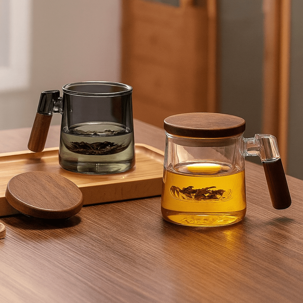 Théièrea | Tasse à thé en verre 400ml avec infuseur et couvercle bois