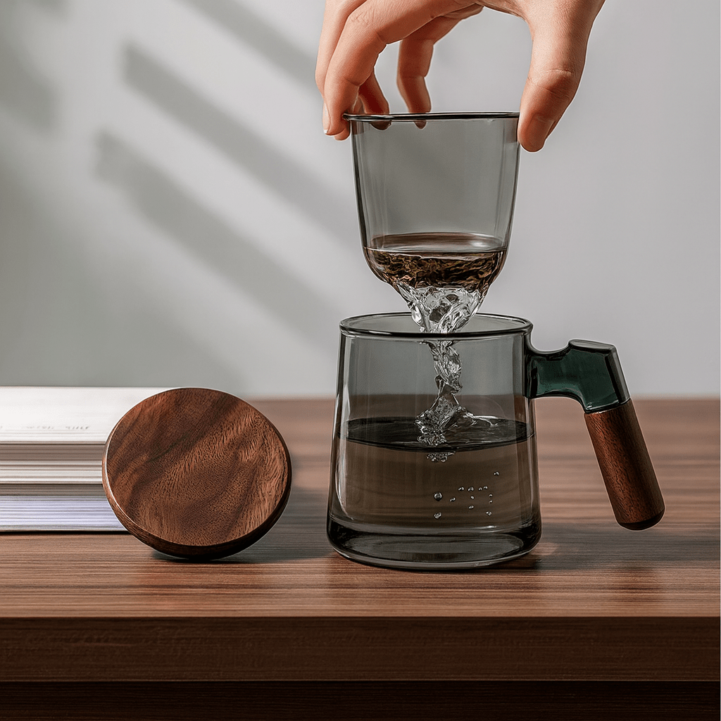 Théièrea | Tasse à thé en verre 400ml avec infuseur et couvercle bois