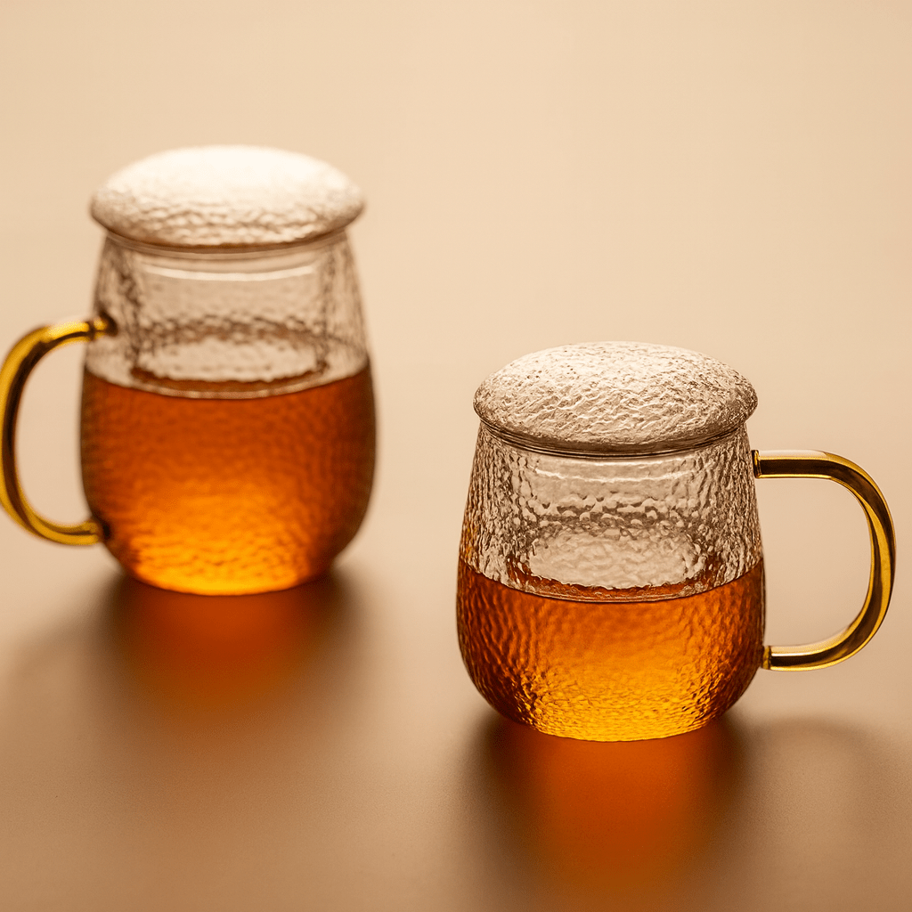 Théièrea® | Tasse à thé en verre martelé avec couvercle et filtre