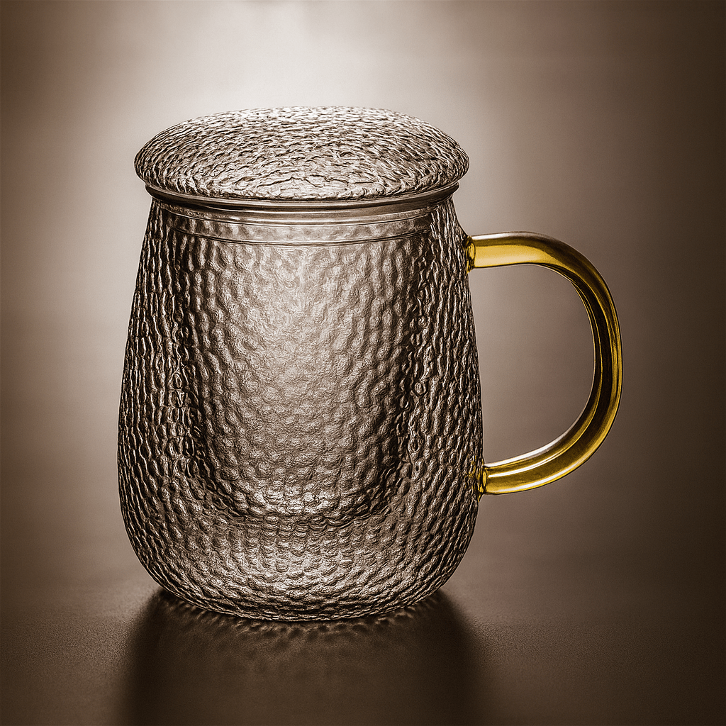 Théièrea® | Tasse à thé en verre martelé avec couvercle et filtre