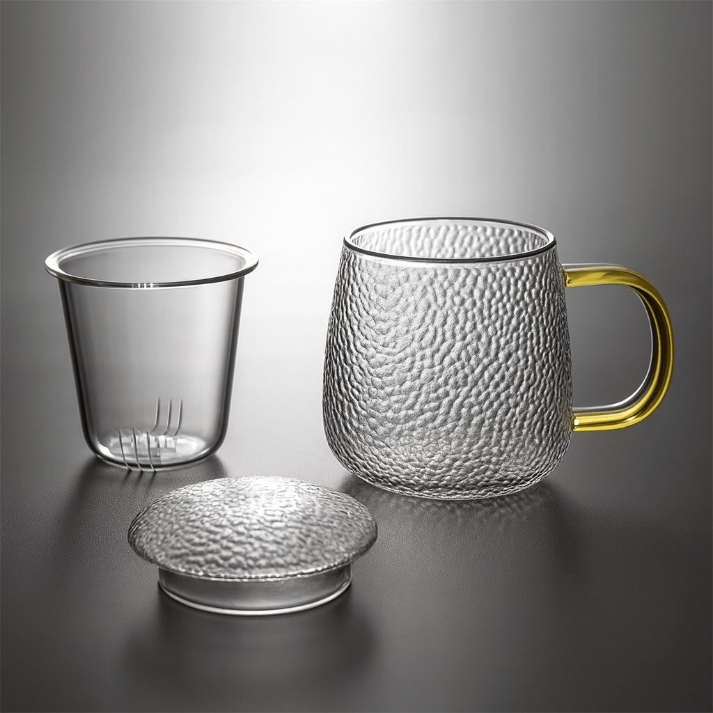 Théièrea® | Tasse à thé en verre martelé avec couvercle et filtre