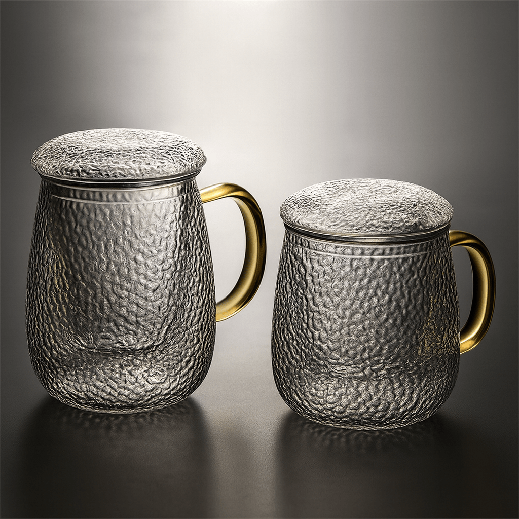 Théièrea® | Tasse à thé en verre martelé avec couvercle et filtre