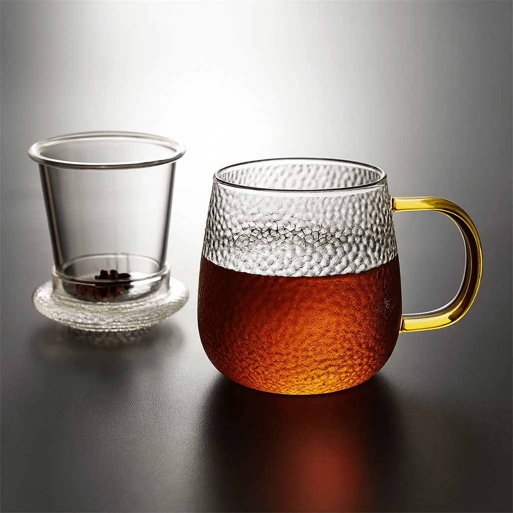 Théièrea® | Tasse à thé en verre martelé avec couvercle et filtre