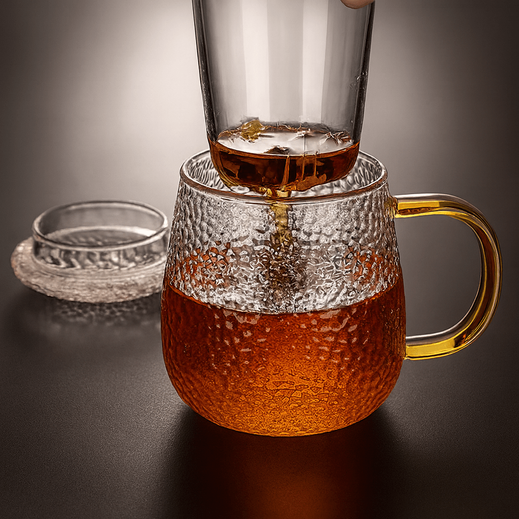 Théièrea® | Tasse à thé en verre martelé avec couvercle et filtre