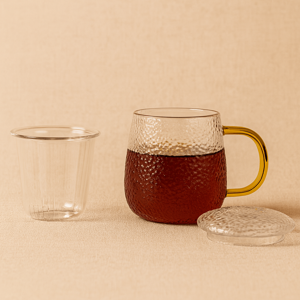 Théièrea® | Tasse à thé en verre martelé avec couvercle et filtre