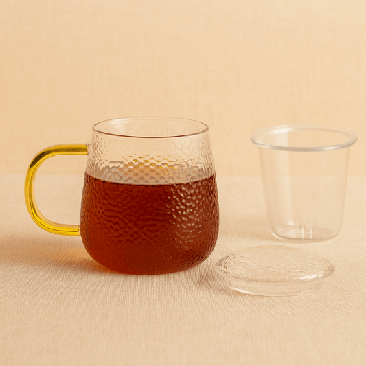 Théièrea® | Tasse à thé en verre martelé avec couvercle et filtre 350 ml
