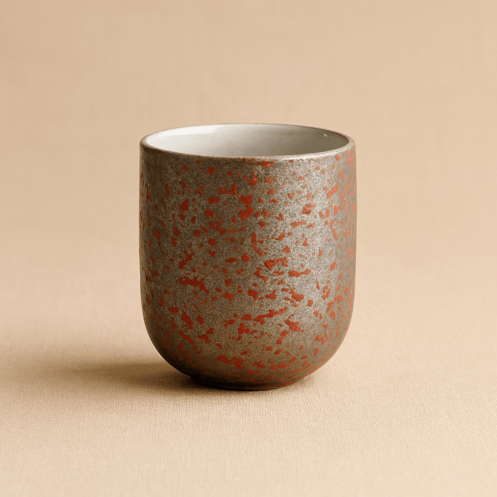 Théièrea® | Tasse à thé japonaises en céramique style rétro 110 ml Gris-Rouge